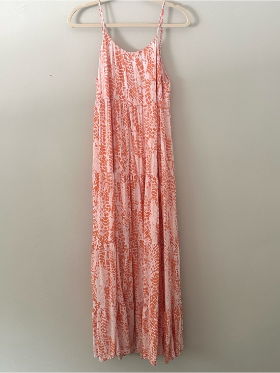 Dresses & Skirts - Peach Coral Printed Maxi Dress Lined Flowing Size S